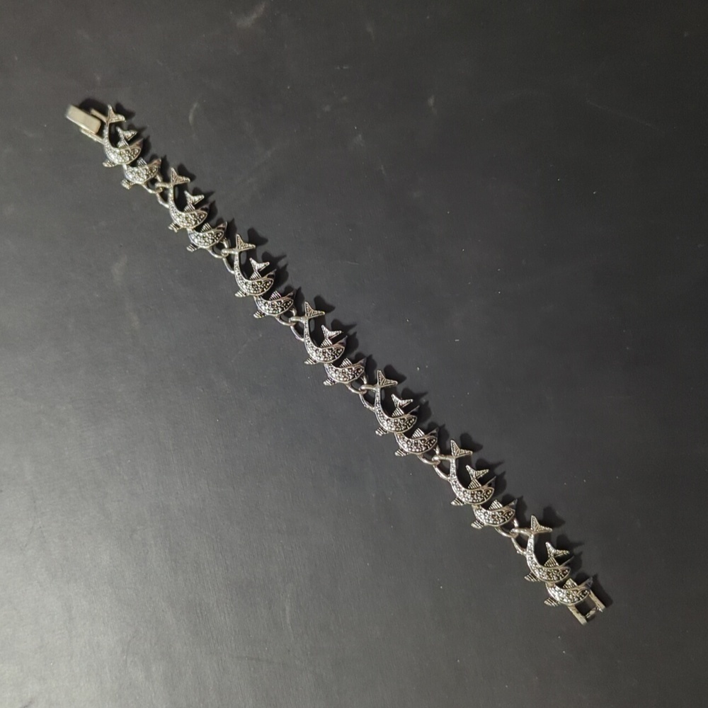 Vintage Silver Tone Dolphin Statement Bracelet